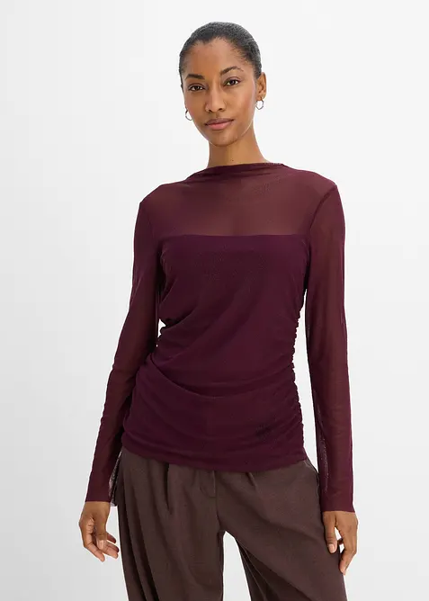 Langarmshirt aus zartem Mesh in rot von vorne (im Anschnitt) - bonprix
