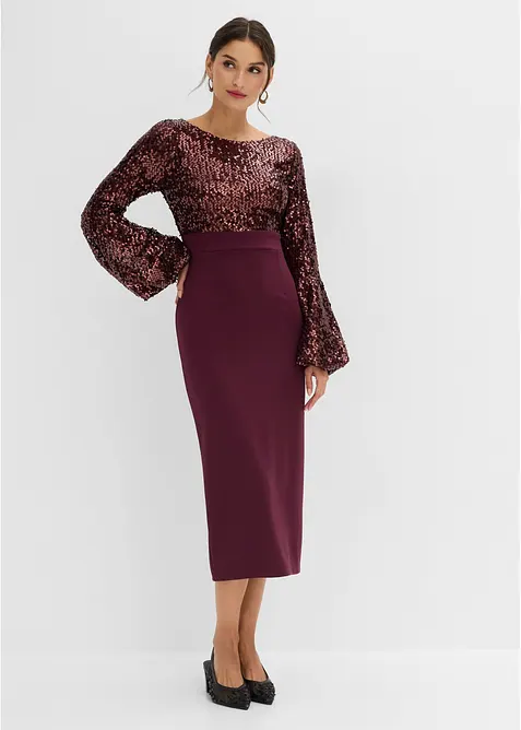 Midikleid mit Pailletten in rot von vorne (Totalaufnahme) - bonprix