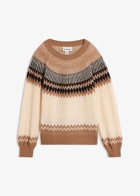 Norweger-Pullover aus weichem Alpaka-Mix in beige von vorne - bonprix