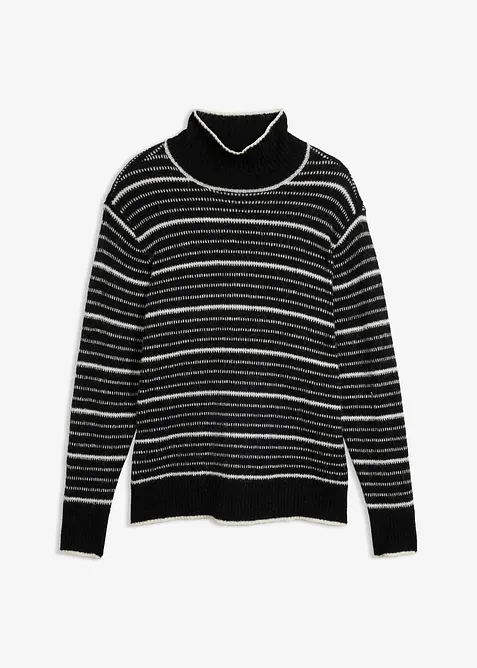Longpullover aus weichem Woll-Mix in schwarz von vorne - bonprix