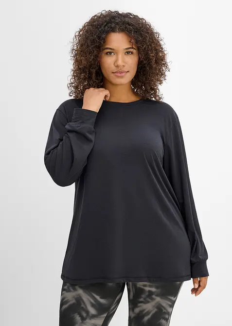 Sport-Shirt mit Baumwolle, schnelltrocknend in schwarz von vorne (im Anschnitt) - bonprix