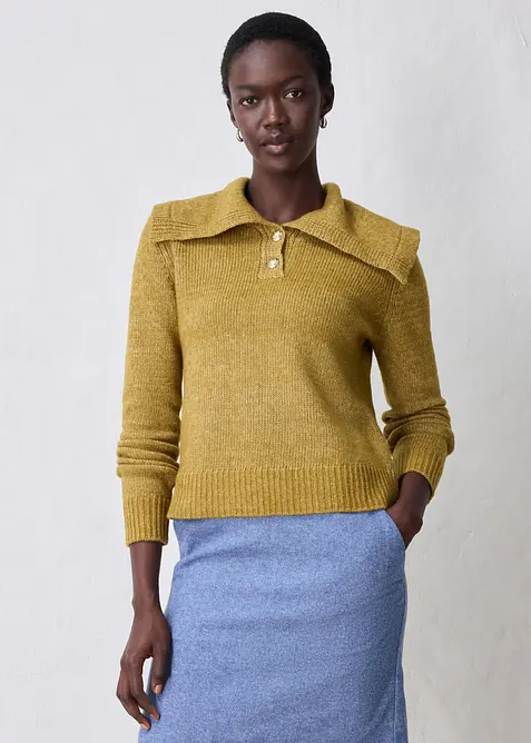 Pullover aus weichem Woll-Mix in grün von vorne (im Anschnitt) - bonprix