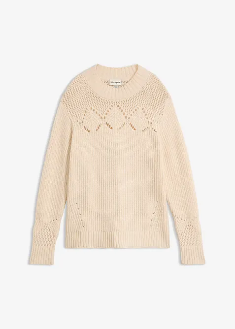 Pullover aus weichem Woll-Mix in beige von vorne - bonprix