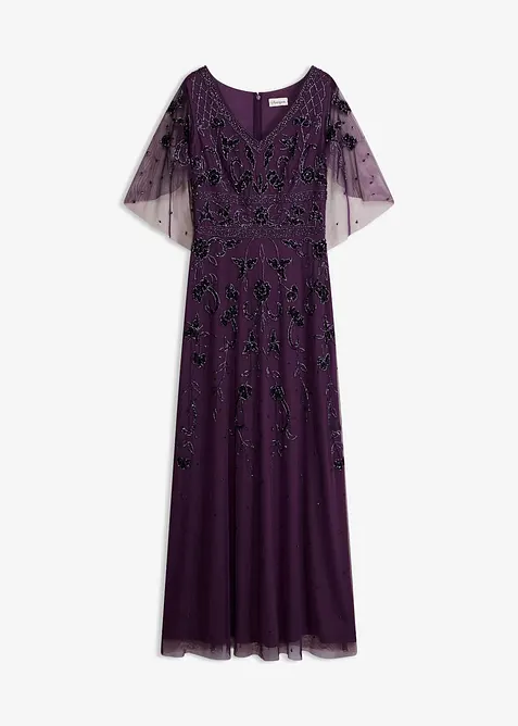 Abendkleid mit Paillettenstickerei in lila von vorne - bonprix