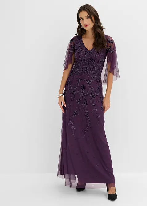 Abendkleid mit Paillettenstickerei in lila von vorne (Totalaufnahme) - bonprix