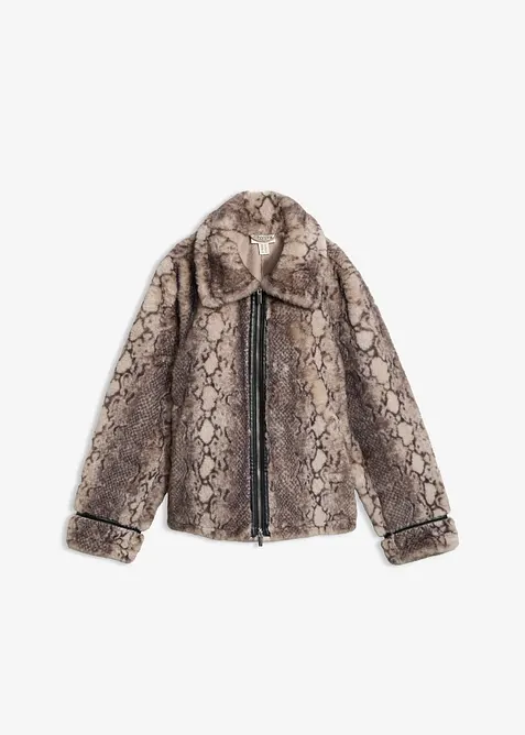 Fellimitat-Jacke in grau von vorne - bonprix