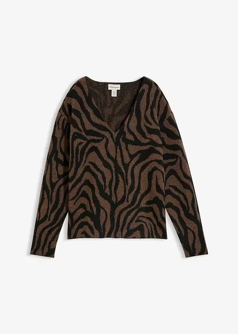 Pullover mit Jacquardmuster in braun von vorne - bonprix