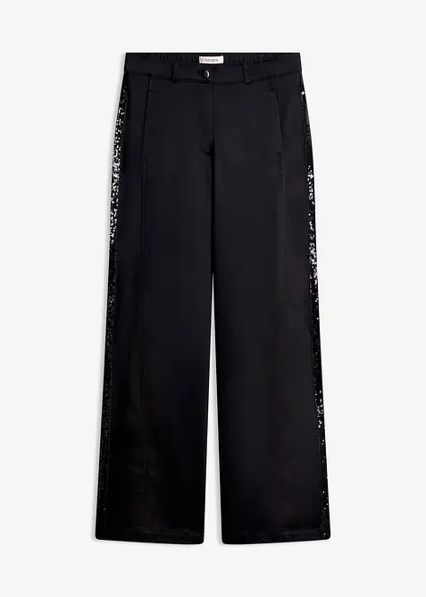 Baumwoll-Stretchhose mit Galonstreifen in schwarz von vorne - bonprix