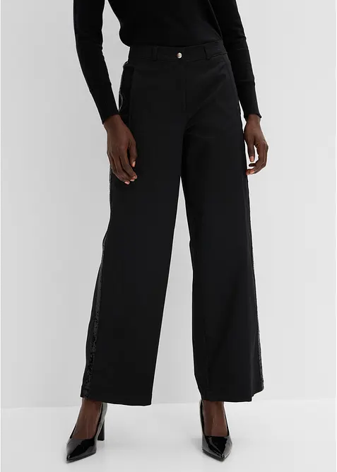 Baumwoll-Stretchhose mit Galonstreifen in schwarz von vorne - bonprix