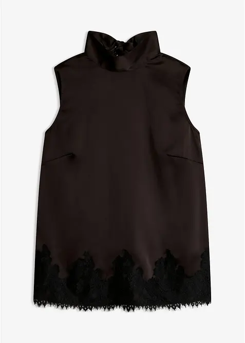 Schluppenbluse mit Spitzensaum in schwarz von vorne - bonprix