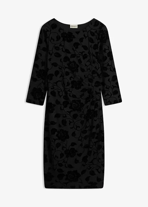 Mesh-Kleid mit edlem Flockprint in schwarz von vorne - bonprix