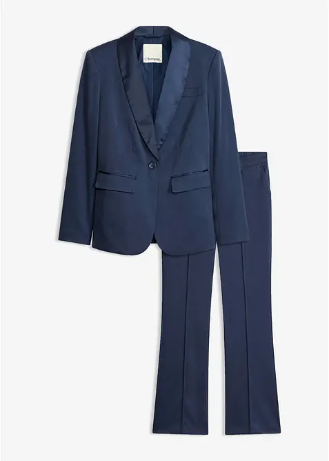 Hosenanzug mit Satinbesatz (2-tlg. Set) in blau von vorne - bonprix
