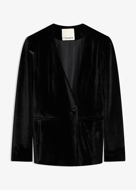 Blazer aus Samt mit Glitzer-Knopf in schwarz von vorne - bonprix