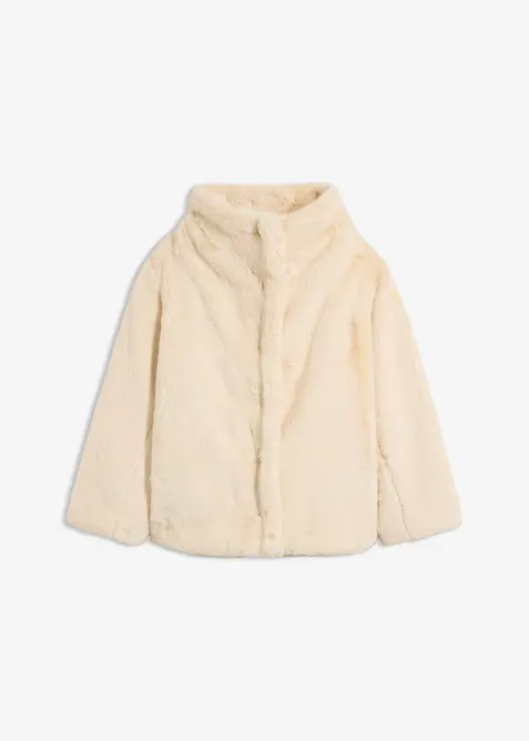 Fellimitat-Jacke mit hohem Kragen in beige von vorne - bonprix