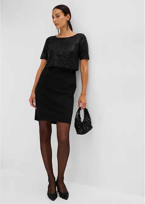 Kleid aus Punto di Roma mit Pailletten in schwarz im Look von vorne (Totalaufnahme) - bonprix