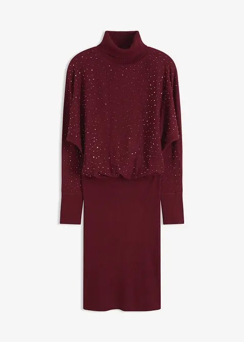 Strickkleid mit Glitzersteinchen in rot von vorne - bonprix