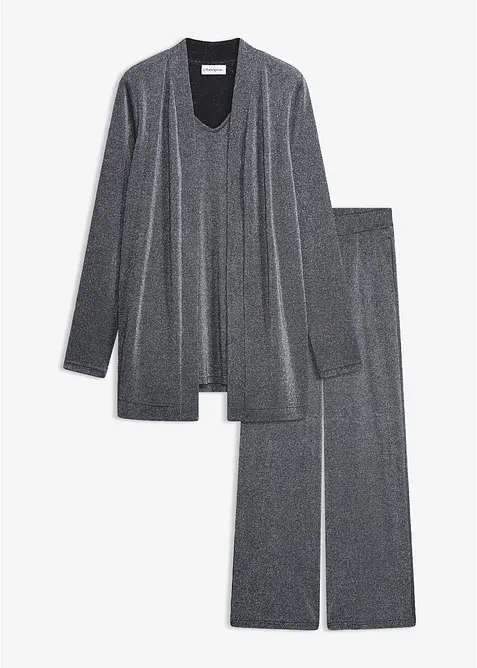 Glitzershirt in 2-1 Optik mit Hose (2-tlg. Set) in schwarz von vorne - bonprix