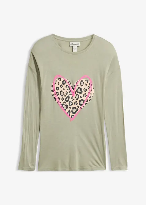 Langarmshirt aus softer Viskose in grün von vorne - bonprix