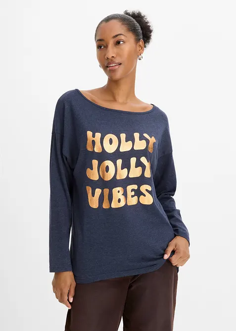 Weites Langarmshirt in blau von vorne (im Anschnitt) - bonprix