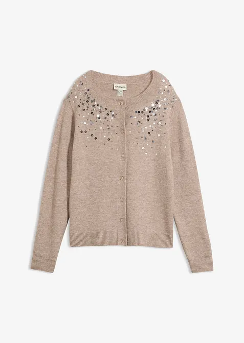 Strickjacke mit funkelndem Pailletten-Verlauf in beige von vorne - bonprix