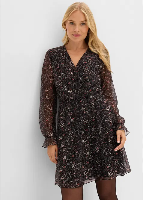 Jerseykleid aus feinem Mesh in schwarz von vorne (Totalaufnahme) - bonprix