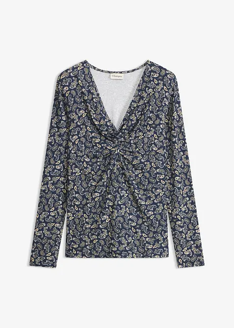 Langarmshirt mit Allover-Paisleymuster in blau von vorne - bonprix