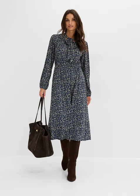 Jerseykleid mit Allover-Print in blau im Look von vorne (Totalaufnahme) - bonprix