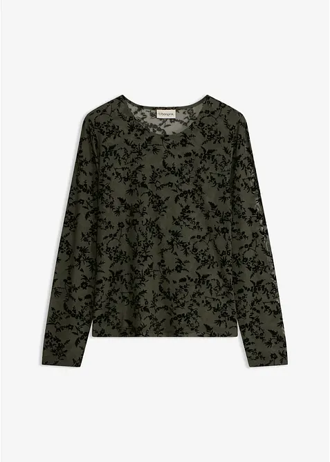 Langarmshirt aus softem Mesh in grün von vorne - bonprix