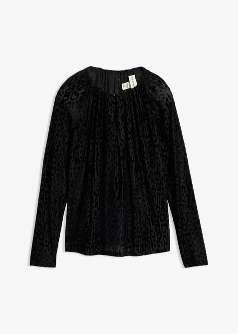 Langarmshirt aus feinem Mesh in schwarz von vorne - bonprix