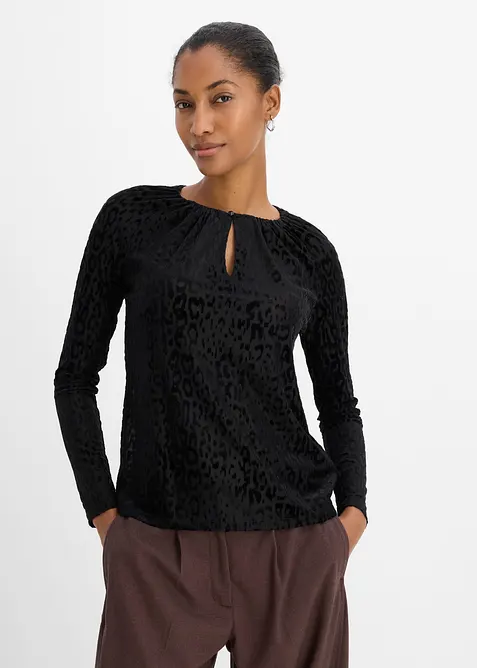 Langarmshirt aus feinem Mesh in schwarz von vorne (im Anschnitt) - bonprix
