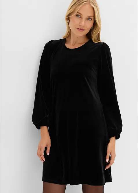 Minikleid aus Samt in schwarz von vorne (Totalaufnahme) - bonprix