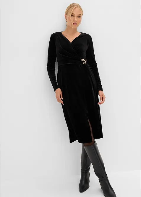 Jerseykleid aus Samt in schwarz von vorne (Totalaufnahme) - bonprix