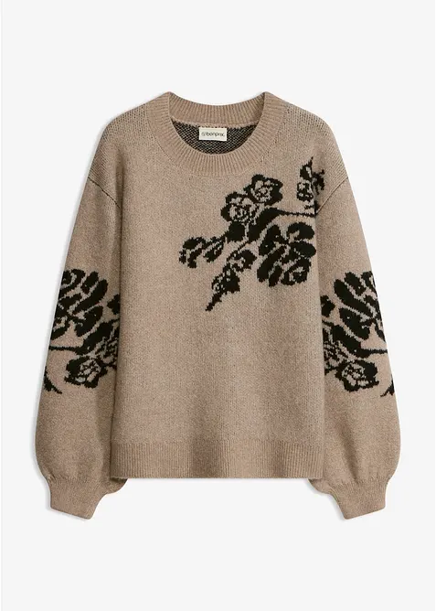 Feinstrickpullover mit Ballonärmeln in braun von vorne - bonprix