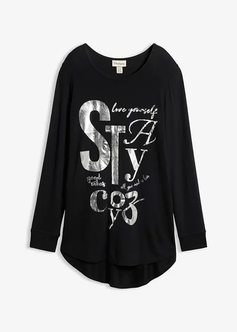 Langarmshirt aus fließendem Viskose-Mix in schwarz von vorne - bonprix