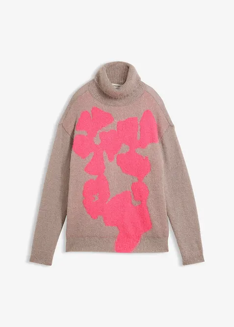 Weiter Rollkragenpullover in grau von vorne - bonprix