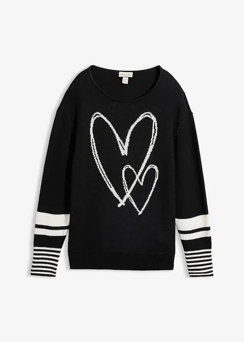 Jacquard-Pullover in schwarz von vorne - bonprix