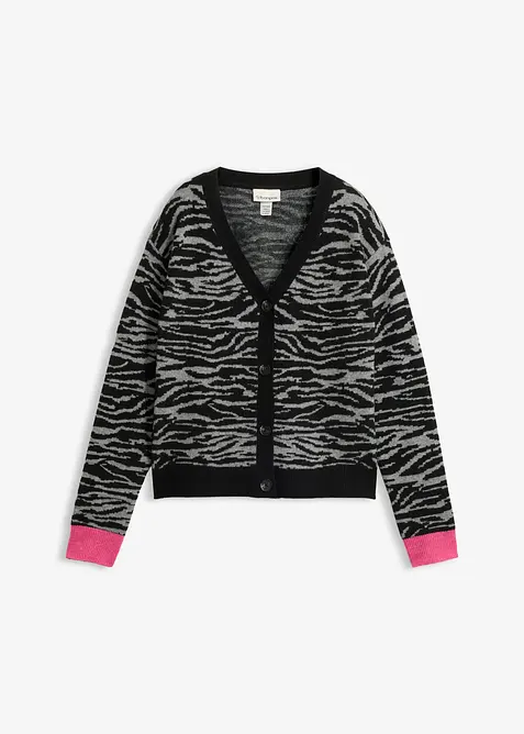 Jacquard Strickjacke in grau von vorne - bonprix