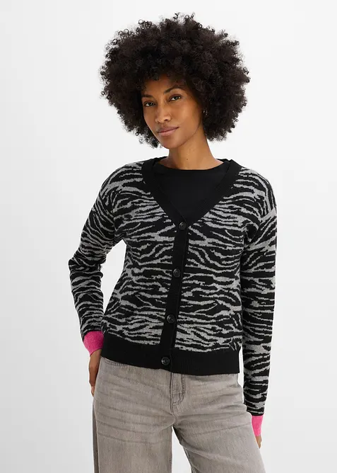 Jacquard Strickjacke in grau von vorne (im Anschnitt) - bonprix
