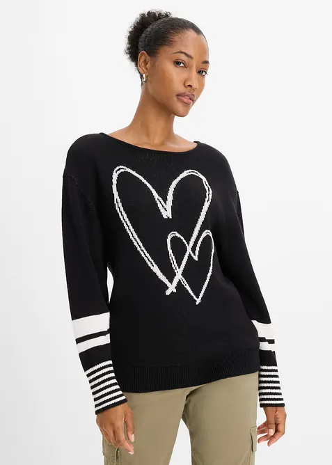 Jacquard-Pullover in schwarz von vorne (im Anschnitt) - bonprix