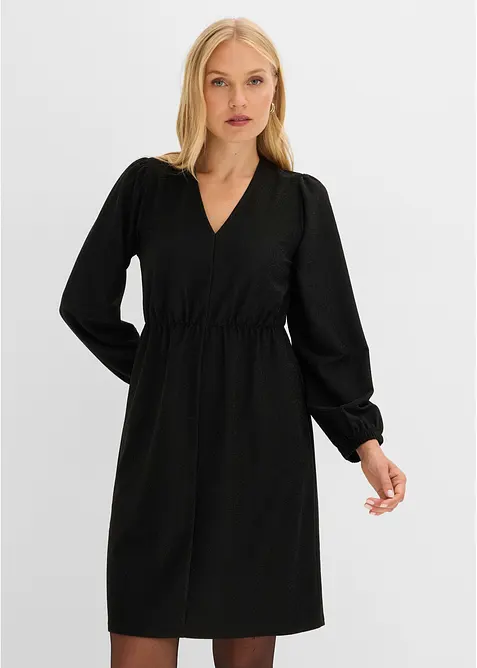 Kleid mit V-Ausschnitt und Bindeband im Rücken in schwarz von vorne (Totalaufnahme) - bonprix