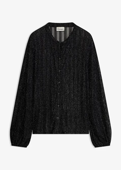 Bluse in schimmernder Plissee-Optik in schwarz von vorne - bonprix