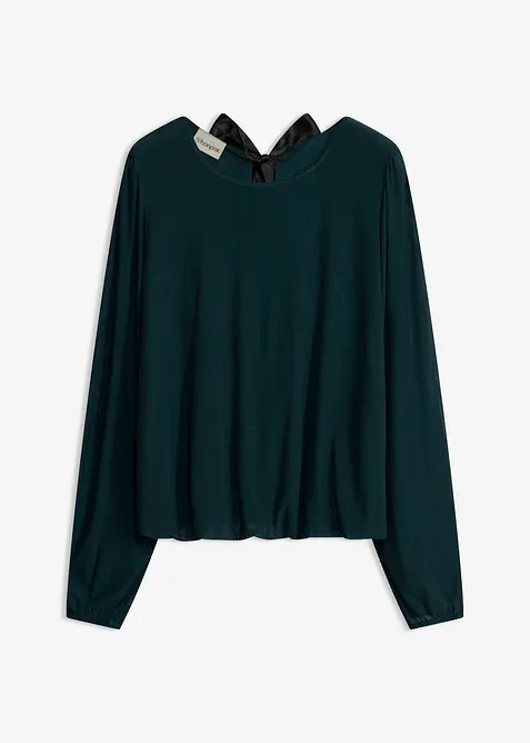 Langarmshirt aus softem Mesh in petrol von vorne - bonprix