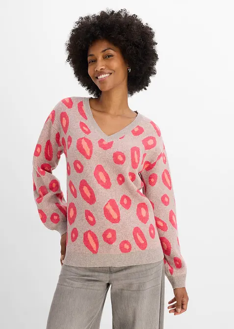 Strickpullover mit V-Ausschnitt in grau von vorne (im Anschnitt) - bonprix