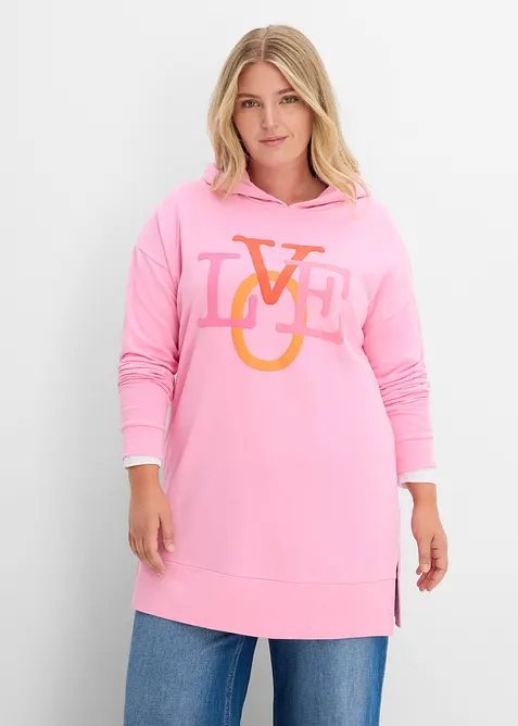Long-Sweatshirt aus reiner Bio-Baumwolle in rosa von vorne (im Anschnitt) - bonprix