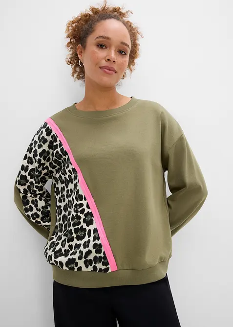 Sweatshirt aus weichem Baumwoll-Mix in grün von vorne (im Anschnitt) - bonprix