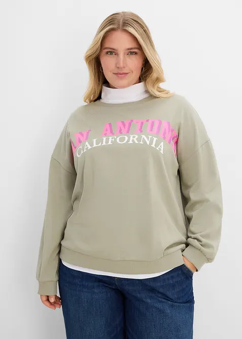Sweatshirt aus weichem Baumwoll-Mix in grün von vorne (im Anschnitt) - bonprix
