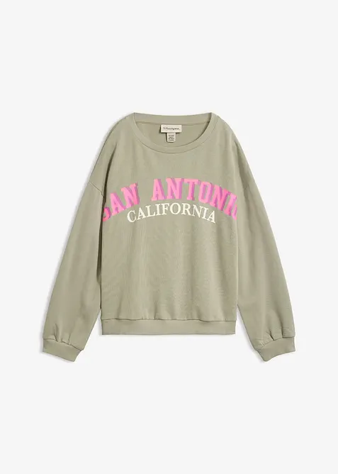 Sweatshirt aus weichem Baumwoll-Mix in grün von vorne - bonprix