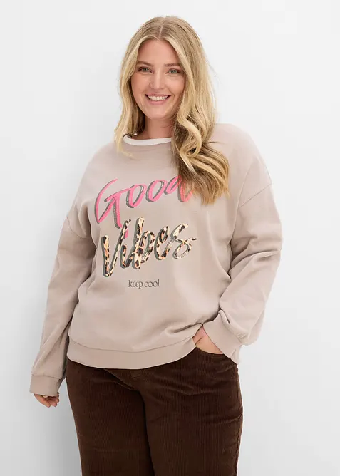 Sweatshirt aus weichem Baumwoll-Mix in grau von vorne (im Anschnitt) - bonprix