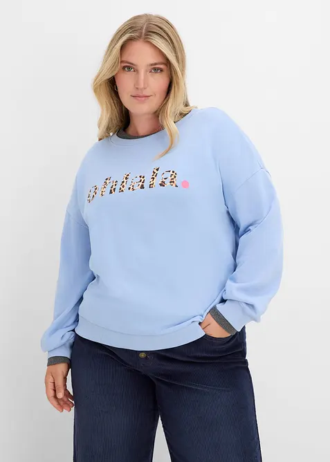 Sweatshirt aus weichem Baumwoll-Mix in blau von vorne (im Anschnitt) - bonprix