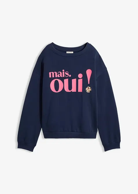 Sweatshirt aus weichem Baumwoll-Mix in blau von vorne - bonprix